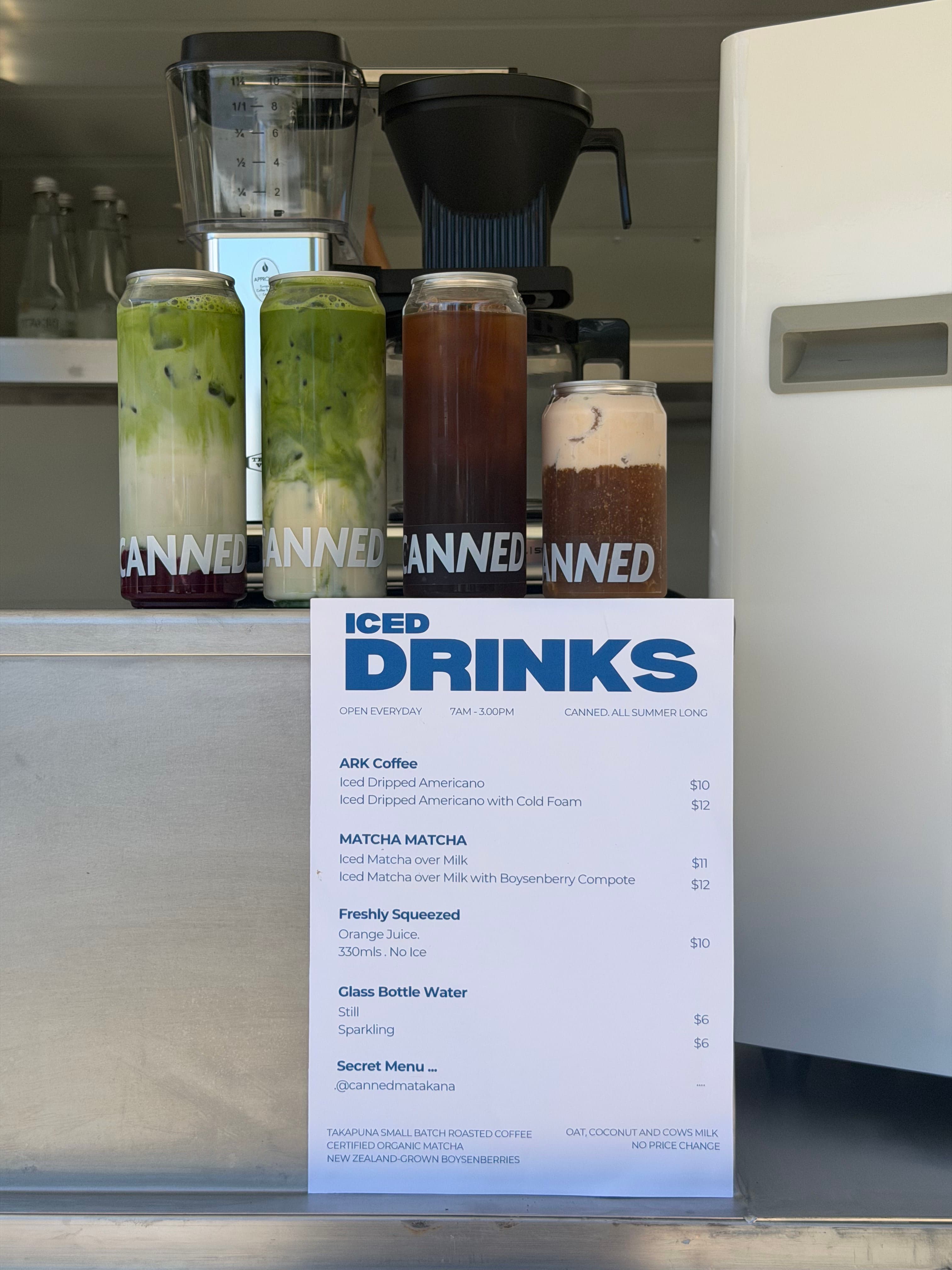 Iced drinks menu and canned drinks